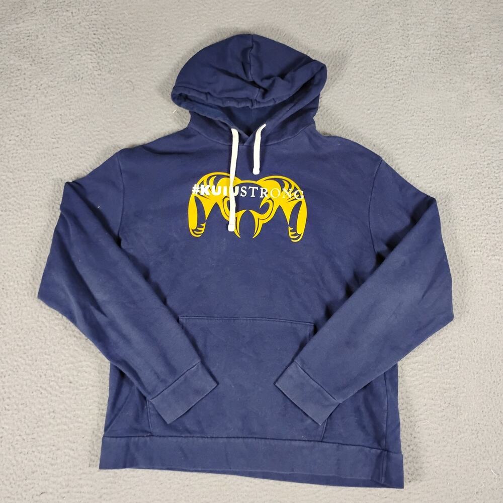 Kuiustrong Hoodie Mens XL Blue Spellout Graphic Print Kangaroo Pockets Casual